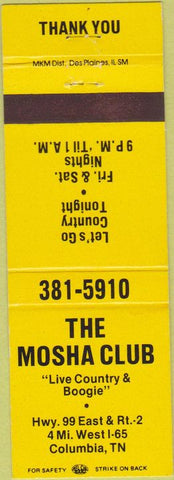 Matchbook Cover - Mosha Club Columbia TN