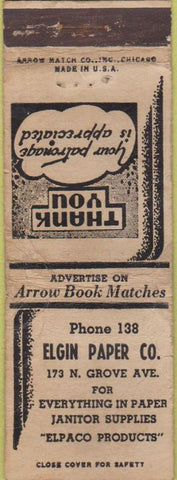 Matchbook Cover - Elgin Paer CO Arrow POOR