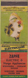Matchbook Cover - Zapfe Electric Norge Appliances Westport IN WORN