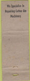 Matchbook Cover - Pitts Son Machinery Memphis TN WWII Cotton Gin
