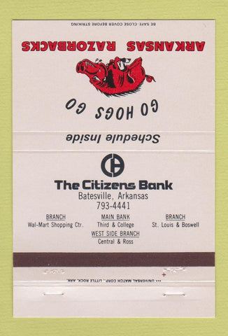 Matchbook Cover - Arkansas Razorbacks Bank Batesville AR Schedule 40 Strike