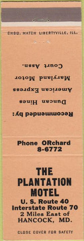 Matchbook Cover - Plantation Motel Hancock MD CREASE