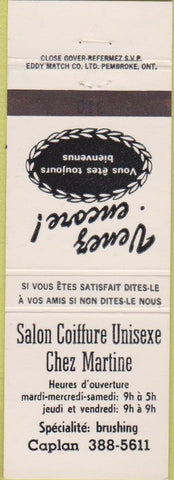 Matchbook Cover - Salon Coiffure Heures D'Ouverture