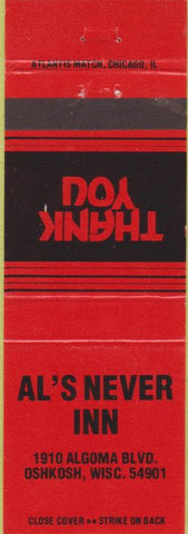Matchbook Cover - Al's Never Inn Oshkosh WI
