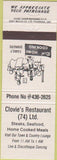 Matchbook Cover - Clovie's Restaurant disco