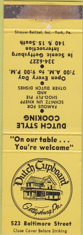 Matchbook Cover - Dutch Cupboard Gettysburg PA