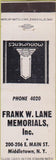 Matchbook Cover - Lane Memorials Middletown NY headstones