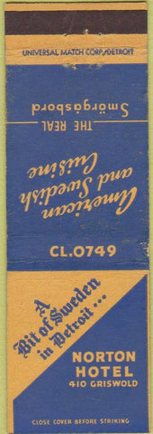 Matchbook Cover - A Bit of Sweeden Detroit MI Norton Hotel WEAR