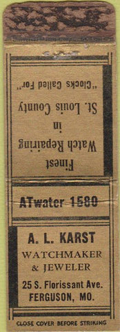 Matchbook Cover - AL Karst Watch maker Jeweler Ferguson MO WORN
