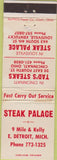 Matchbook Cover - Steak Palace East Detroit MI Cincinnati Louisville