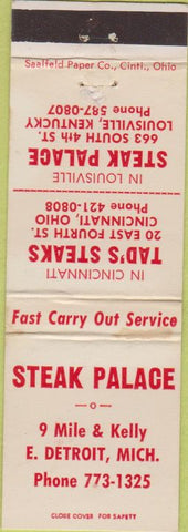 Matchbook Cover - Steak Palace East Detroit MI Cincinnati Louisville