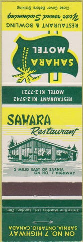 Matchbook Cover - Sahara Motel Sarnia ON