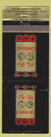Matchbook Cover - The Two Continents Hotel Washington DC WORN