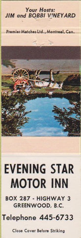 Matchbook Cover - Evening Star Motor Inn Greenwood BC