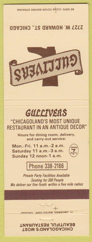 Matchbook Cover - Gullivers Pizza Chicago IL