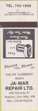 Matchbook Cover - Ja Mar Repair Weston ON