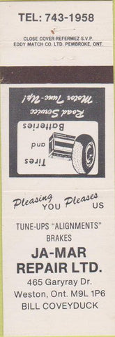Matchbook Cover - Ja Mar Repair Weston ON