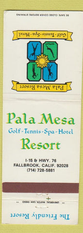 Matchbook Cover - Pala Mesa Resort Fallbrook CA
