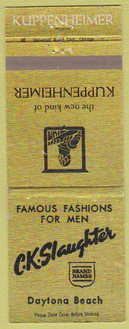 Matchbook Cover - Kuppenheimer Clothes CK Slaughter Daytona Beach FL
