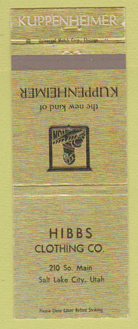 Matchbook Cover - Kuppenheimer Clothes Hibbs Salt Lake City UT #1