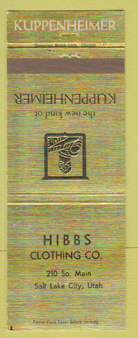 Matchbook Cover - Kuppenheimer Clothes Hibbs Salt Lake City UT #2