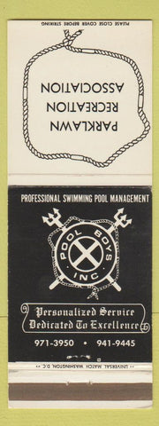 Matchbook Cover - Pool Boys Parklawn Recreation swimming pool management
