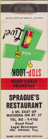Matchbook Cover - Sprague's Restaurant Masenna