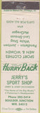 Matchbook Cover - Jerry's Sport Shop Boulder Junction
