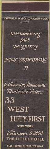 Matchbook Cover - 33 West Fifty First New York City