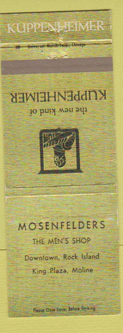 Matchbook Cover - Kuppenheimer Clothes Mosenfelders Rock Island IL Moline