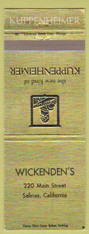 Matchbook Cover - Kuppenheimer Clothes Wickenden's Salinas CA