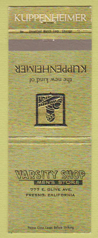 Matchbook Cover - Kuppenheimer Clothes Varsity Shop Fresno CA