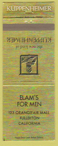 Matchbook Cover - Kuppenheimer Clothes Elam's Fullerton CA