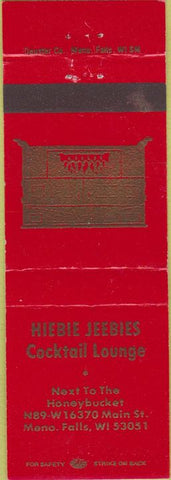 Matchbook Cover - Hiebie Jeebies Lounge Menomonee Falls WI