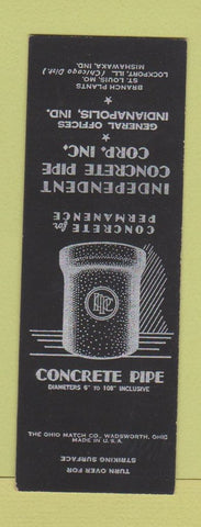 Matchbook Cover - Independent Concrete Pipe Indianapolis IN SAMPLE
