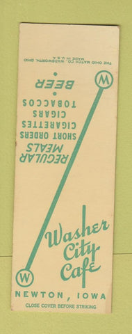Matchbook Cover - Washer City Cafe Newton IA SAMPLE