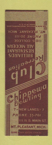 Matchbook Cover - Chippewa Bowling Mount Pleasant MI billiards SAMPLE