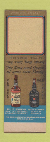Matchbook Cover George Berg Liquor Queen Anne Scotch Blue Ribbon Whiskey SAMPLE
