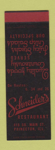 Matchbook Cover - Schneider's Restaurant Princeton IL SAMPLE