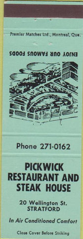 Matchbook Cover - Pickwick Restaurant Steak House Stratford