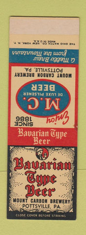 Matchbook Cover - Mount Carbon Beer Pottsville PA Bavarian SAMPLE