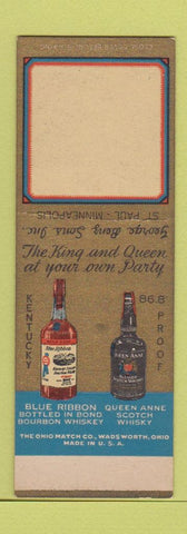 Matchbook Cover George Berg Liquor Queen Anne Scotch Blue Ribbon Whiskey SAMPLE