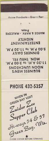 Matchbook Cover - Zuider Zee Supper Club Green Bay WI