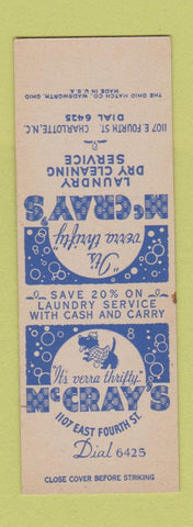 Matchbook Cover - McCray's Laundry Charlotte NC SAMPLE