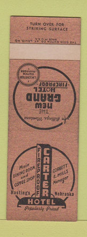 Matchbook Cover - Carter Hotel Grand Hotel Billings MT Hastings NE SAMPLE