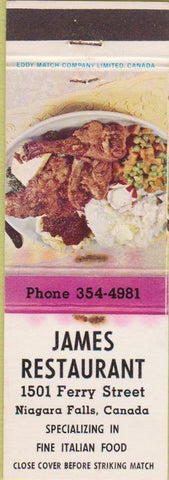 Matchbook Cover - James Restaurant Niagara Falls Canada WORN