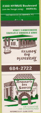 Matchbook Cover - Brasserie Des Sources Dorval