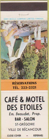 Matchbook Cover - Cafe Motel Des Etoiles St Gregorie Villa De Becancour
