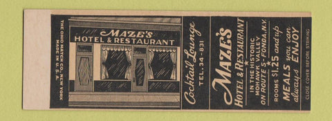 Matchbook Cover - Maze's Hotel Restaurant Fonda NY SAMPLE