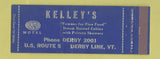 Matchbook Cover - Kelley's Derby Line VT Full Length